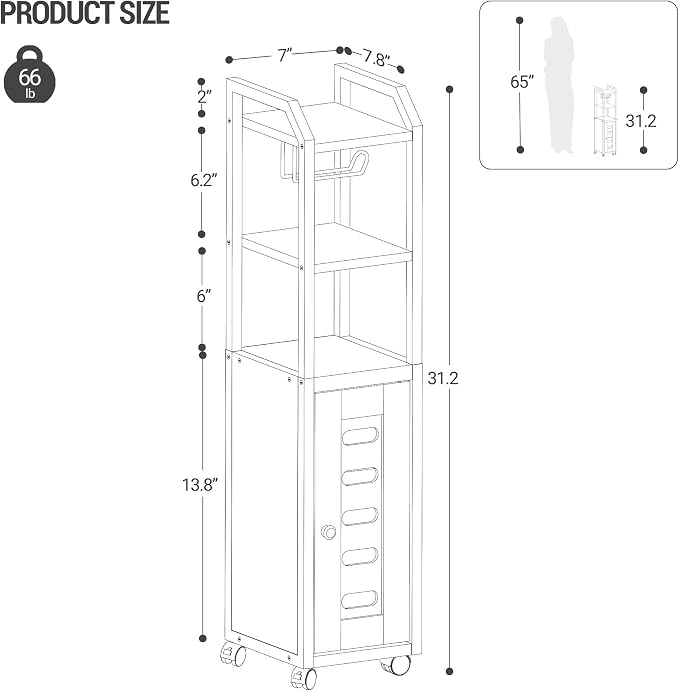 Hzuaneri Bathroom Storage Cabinet - Toilet Paper Storage Cabinet, Small Toilet Paper Holder with 4 Wheels, Bathroom Organizer with Adjustable Shelf, for Small Spaces, White BC04613W