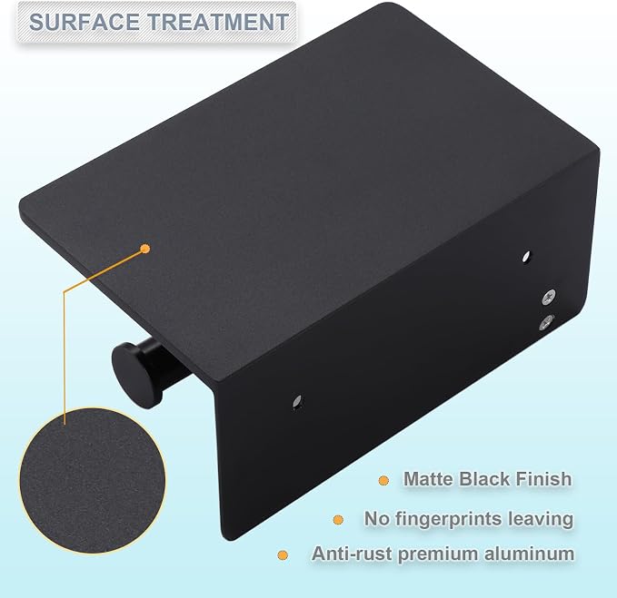 Toilet Paper Holder with Cell PhoneShelf - Toilet Tissue Holder with Wipes Storage, Wall Mounted by Adhesive Tape or Screw - Matte Black