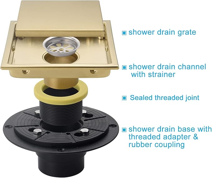 6 Inch Square Invisible Shower Floor Drain Black, Detachable Bathroom Floor Drain Flange, Insert Tiles for Filtering in The Grille Plate Cover, SUS304 Stainless Steel Wire Drawing