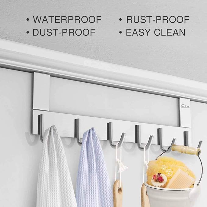 Over The Door Towel Rack Hook Holders Organizer, Metal Coat Hanger 6 Hooks Over Door Hanger
