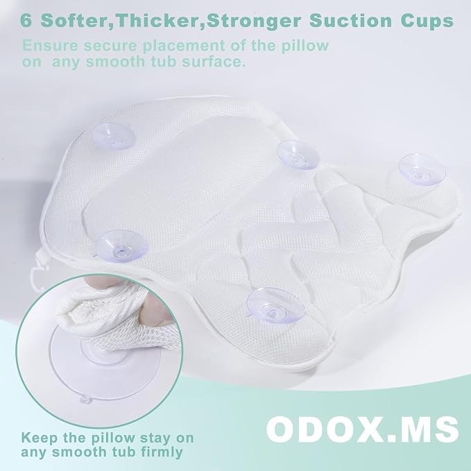 Bath Pillow for Tub,Bathtub Pillow,Bath Pillows for tub Neck and Back Support,4D Mesh Fabric Strong Suction Waterproof Relaxing Headrest,Bath Accessories Spa Gifts