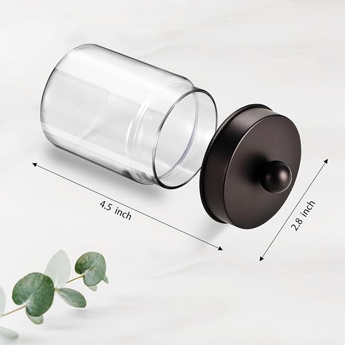 Amolliar Acrylic Apothecary Jar Bathroom Qtip Holder Bronze 6 Pack | for Bathroom Storage Vanity , Countertop, Farmhouse Style, Holds Cotton Swabs, Dental Floss, Makeup Sponges,Home Decor