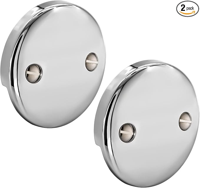Tub Overflow Drain Cover, Chrome 2-Pack, for Bathtub Overflow Cover 2 Holes Drain Plate, for Bathroom Bath Tub Replacement and Repair, 3-3/16 Inches