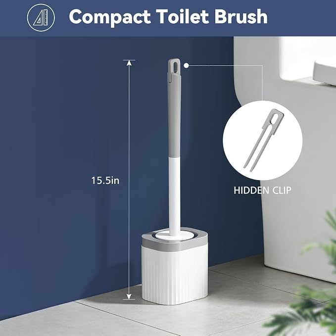 Toilet Brush, 3 Pack Compact Toilet Bowl Brush and Holder Set with Nylon Bristles Toilet Cleaner Brush Hidden Toilet Scrubber Brush for Bathroom Cleaning, Grey & White