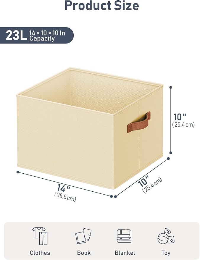 8 Pack Large Closet Storage Baskets Bins for Shelves, Collapsible Fabric Closet Organizers and Storage with Polyester Handles, Decorative Baskets for Organizing Clothes, Towels, Linen Closet 14"x10"