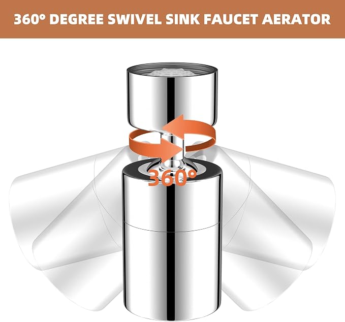 360 Degree Swivel Sink Faucet Aerator, Big Angle High Pressure Large Flow Dual Function Kitchen Faucet Aerator, 55/64" Female Thread, Polished Chrome
