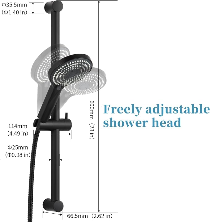 OFFO 6-Spray High Pressure Handheld Shower Head Combo with Adjustable 23 in Slide Bar and 60 in Stainless Steel Hose, Matte Black