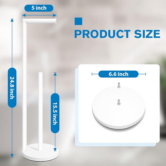 Toilet Paper Holder Stand, White Toilet Paper Holder Free Standing | Toilet Paper Holder for 4 Rolls, Bathroom Organizers and Storage with Anti-Slip Base and Rustproof