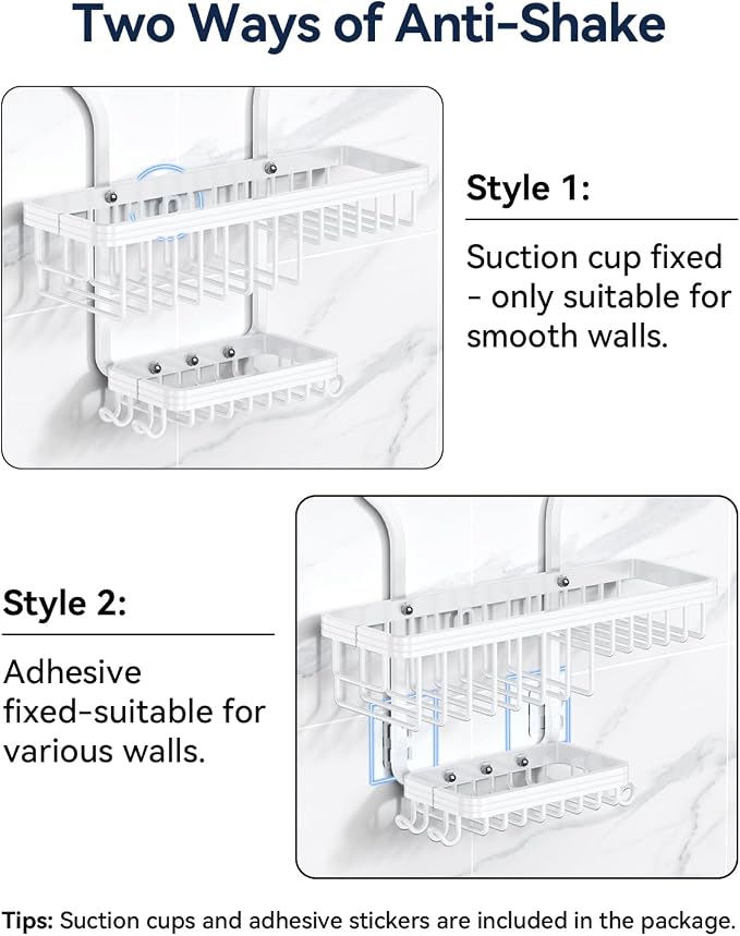 Never Rust Shower Caddy Hanging, Aluminum Shower Racks for Inside Shower, 3-Tier Shower Organizer Hanging Over Shower Head with Hooks and Soap Holder, White