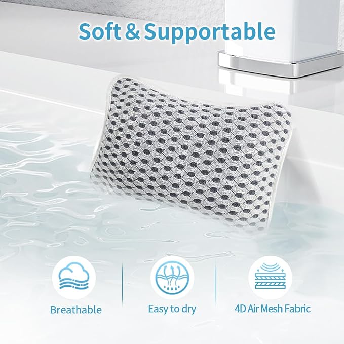 Luxury Bath Pillows for Tub, Slip Resistant Waterproof Bath Pillows for Tub Neck and Back Support with 2 Strong Suction Cups, Relaxing Spa Essentials | 2 Strong Suction Cups Hold the Pillow Firmly in Place on Any Tub, Jacuzzi, or Spa Surface, Relaxing ...