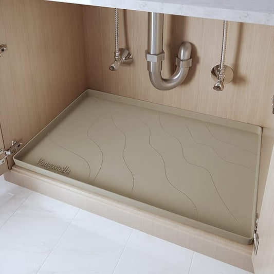 Heavy Duty Silicone Under Sink Mats for Kitchen Waterproof 34" x 19", Extra Thick Under Sink Rubber Mat Drip Tray, Raised Edge Under Sink Liner,Prevent Drips, Leaks, Spills,Brown