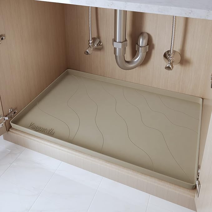 Heavy Duty Silicone Under Sink Mats for Kitchen Waterproof 40" x 19", Extra Thick Under Sink Rubber Mat Drip Tray, Raised Edge Under Sink Liner,Prevent Drips, Leaks, Spills,Brown