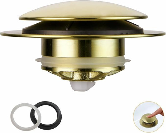 Brushed Gold Bath Tub Drain Stoppers,Wellup Universal Pop Up Bathtub Drain Stopper Replacement Tip Toe, Lift and Turn for Bathtub,EZ Bath tub Plug Conversion Kit Assembly (Gold Brushed)