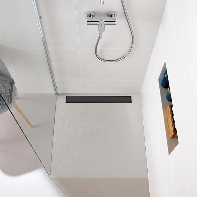 BARONAGE 24 Inch Linear Shower Drain, Reversible Tile Insert, Matte Black | 304 Stainless Steel Linear Drains, Rustproof, Hair Catcher, Rectangle Shower Floor Drain With Leveling Feet For Bathroom