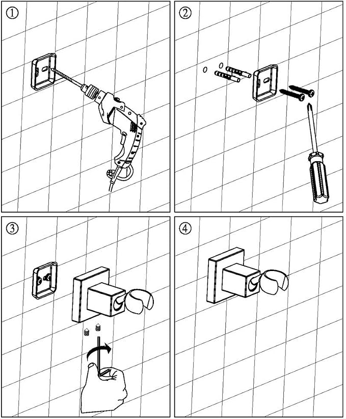 Wall Mounted All Brass Adjustable Handheld Shower Head Bracket Holder, Hand Held Shower Wand Hose Sprayer Holder (Square, Chrome)