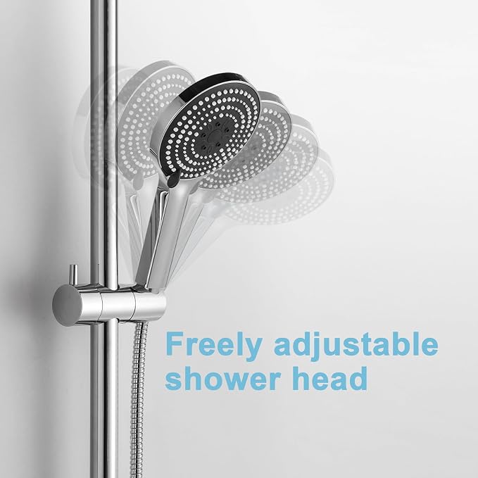 OFFO Shower Slide Bar 21" Adjustable Installation Distance 16-20" with 360° Adjustable Handheld Shower Head Holder for Bathroom, Screw Wall Mounted, Chrome Finish