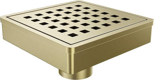 4 Inch Titanium Gold Shower Drain, Modern 304 Stainless Steel Square Shower Drain for Bathroom, Brushed Gold Shower Floor Drain with Grate Removable, Hair Strainer