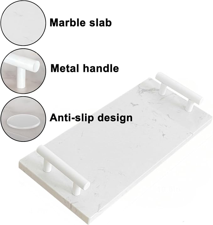 XZHXFX Guest Towel Holder Tray for Bathroom,Marble Slab with Handles -Napkin Holder for Kitchen - Bathroom Tray (White,Small)