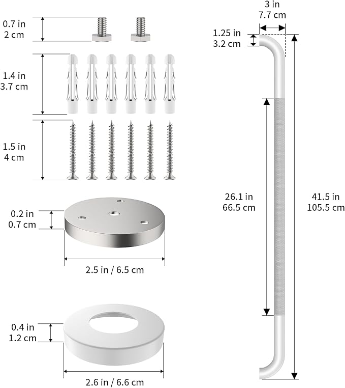 2 Pack 42 Inch Anti Slip Shower Grab Bar Handles, ZUEXT White Stainless Steel Knurled Bathroom Balance Bar, Safety Hand Rail Support,Handicap Elderly Injury Senior Assist Bath Handle(1.25" Diameter)