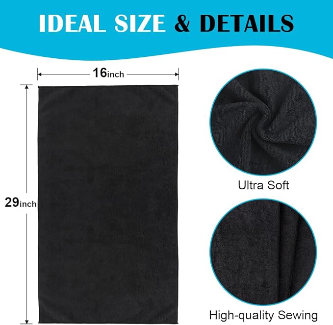 Orighty 24-Pack Black Hand Towels, 16x29 inch Microfiber Gym Towels | Quick Drying & Absorbent, Lightweight & Thin Black Yoga Towel - Multi-Purpose Camping Towel for SPA, Hotel & Bathroom