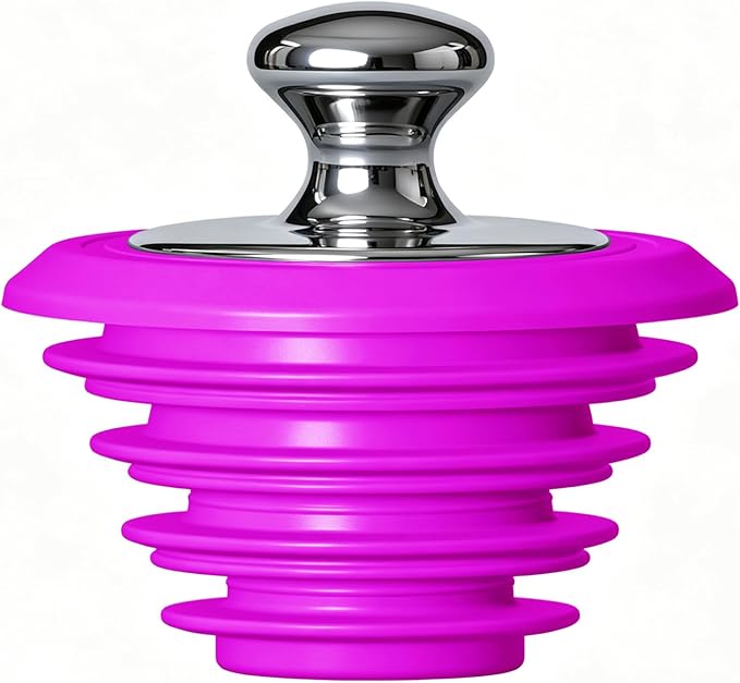 XAJOON Pink Silicone Drain Plug with Chrome-Plated Metal Handle, Premium Tub Stopper for Bathtubs and Bathroom Sinks（Patented Product