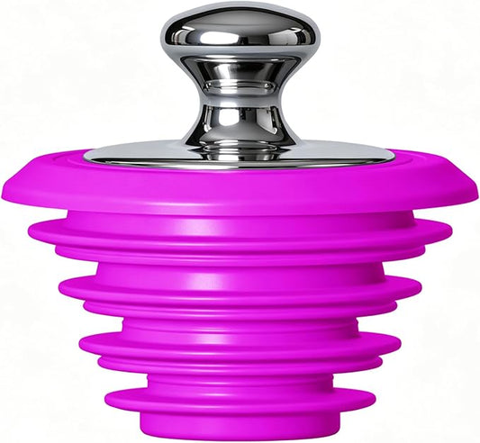 XAJOON Pink Silicone Drain Plug with Chrome-Plated Metal Handle, Premium Tub Stopper for Bathtubs and Bathroom Sinks（Patented Product