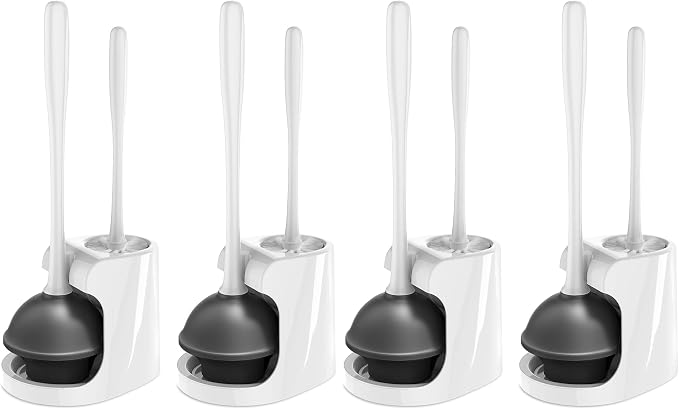 MR.SIGA Toilet Plunger and Brush Combo for Toilet Cleaning, White, 2 Set (Pack of 2)