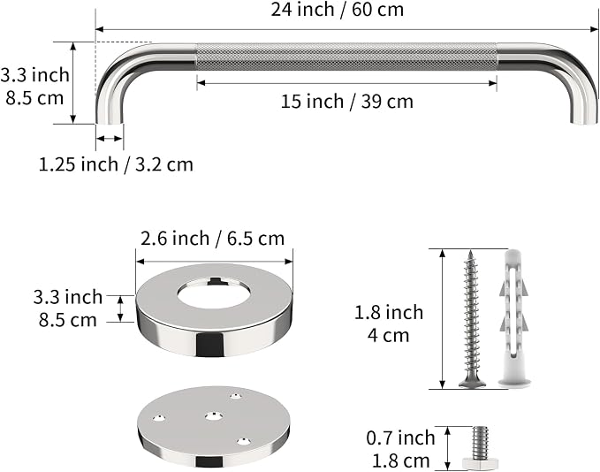32 Inch Polished Chrome Grab Bars for Shower with Anti-Slip Knurled Grip,YuanDe Stainless Steel Bathroom Grab Bars, Shower Handrail Support, Handicap Elderly Balance Assist Handles