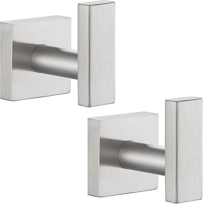 Angle Simple Bathroom Towel Hook 2 Pack, SUS304 Stainless Steel Bath Robe Holder, Modern Coat Hook Wall Mounted, Brushed Nickel