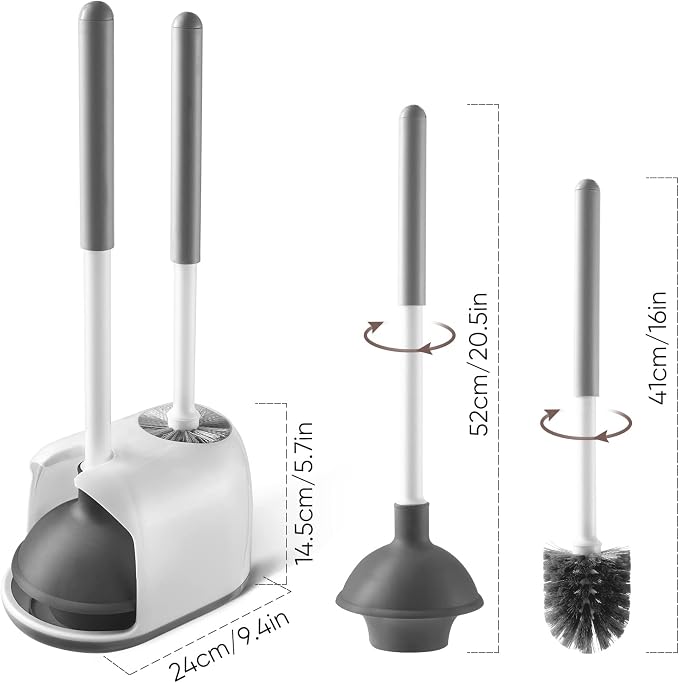 Eyliden Toilet Plunger and Brush Set, 2-in-1 Compact Holder | Unclogs Toilets, Deep Cleans Bowls, Nylon Bristles, Rubber Cup, Durable Plastic Caddy, Space-Saver, Bathroom Cleaning Tools