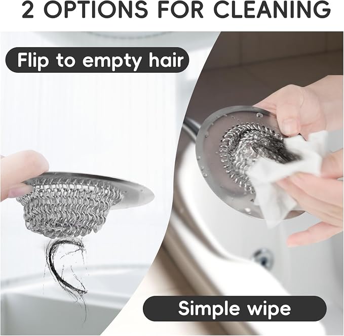 WOKDADA Shower Drain Hair Catcher, 4.4" Anti-Clog Bathtub Drain Cover | Reversible Flip Clean, Anti-Clog Mesh, Fast Drainage, Anti-Slip Base, Rust-Proof, for Bathtub & Shower Drains, Patented