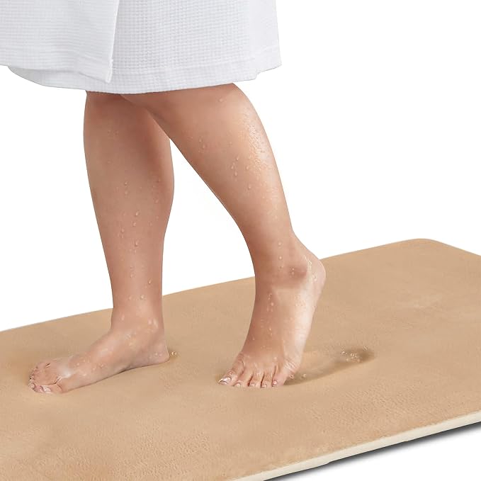 Memory Foam Bath Mat Non Slip Absorbent Super Cozy Velvet Bathroom Rug Carpet (60 inches X 17 inches, Beige)