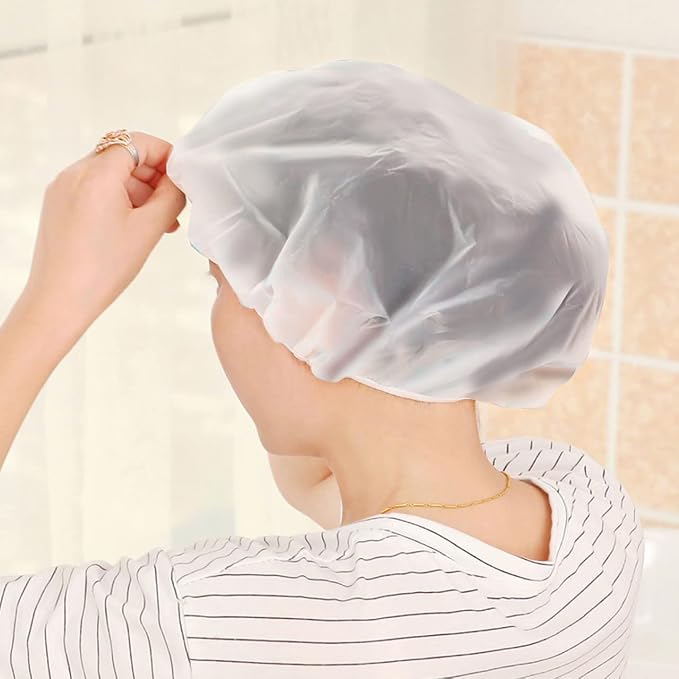 3 Pack Reusable Waterproof Shower Caps Bath Caps for Women | 10.6 In Fit, with Elastic Band, Lightweight for Travel, for Shower, Makeup, Spa, Cooking