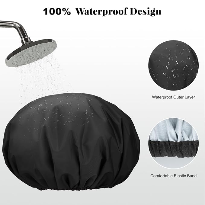 3 Pack Reusable Shower Caps for Women Waterproof, Large Hair Cap for Shower and Bath, Comfortable Bath Hat for Long Hair