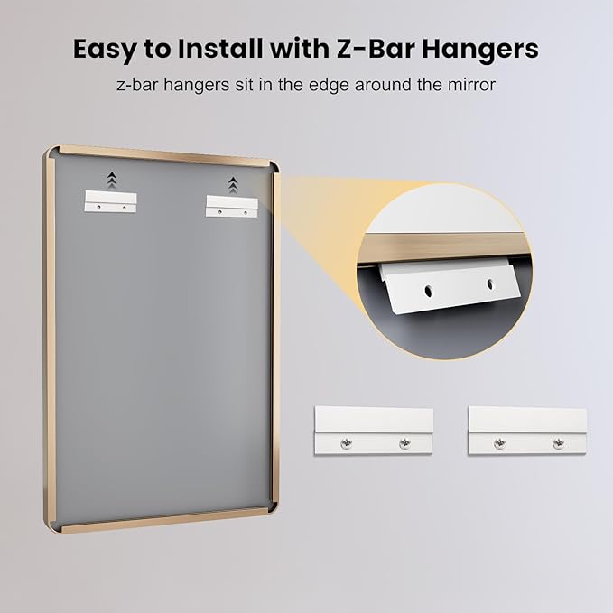 LOAAO 60”X30” Gold Bathroom Mirror, Rounded Rectangle Gold Frame Mirror, Brushed Gold Bathroom Vanity Mirror Wall-Mounted, Anti-Rust, Tempered Glass, Hangs Horizontally or Vertically | Rounded Rectangle, Brushed Gold Frame, Wall-Mounted, Anti-Rust, Tem...
