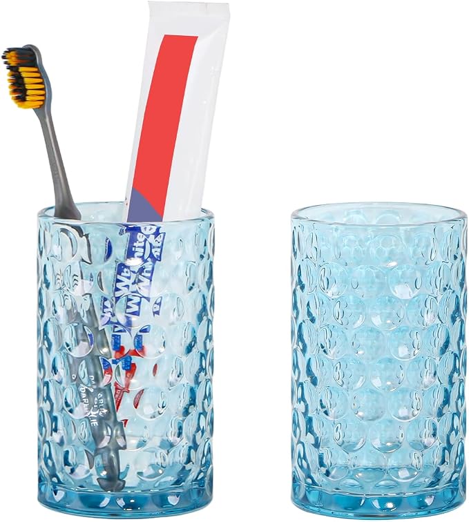 Glass Toothbrush Holder, Blue Bathroom Toothbrush and Toothpaste Holder Set, 11 oz Bathroom Tumbler Cup Set, Decorative Countertop Storage Cups Organizer for Toothpaste, Brushes