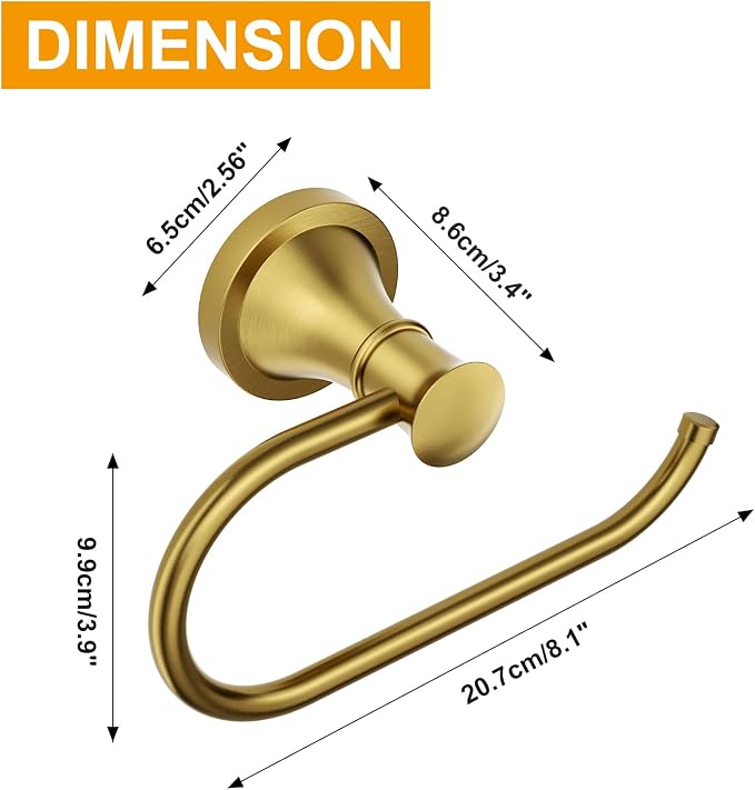 BESy Brushed Gold Toilet Tissue Paper Holder Brushed Gold Bathroom Accessories Toilet roll Paper Hanger, Wall Mounted, Rustproof