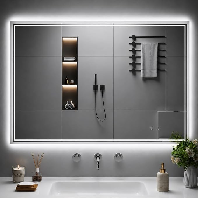LED Mirror for Bathroom, 36"x48" Lighted Vanity Mirror with Anti-Fog, IP44 Waterproof, 3 Colors Dimmable, Backlit, Memory Function, Touch Control Wall Mount Bathroom Mirror, Horizontal/Vertical