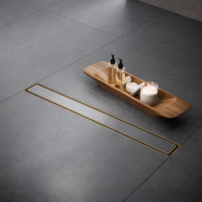AVSIILE Linear Shower Floor Drain, Brushed Gold 54 Inch 304 Stainless Steel Bathroom Drains Kit, Rectangular Shower Trench Drain with Reversable Tile-in Pattern Drain Cover & Hair Catcher