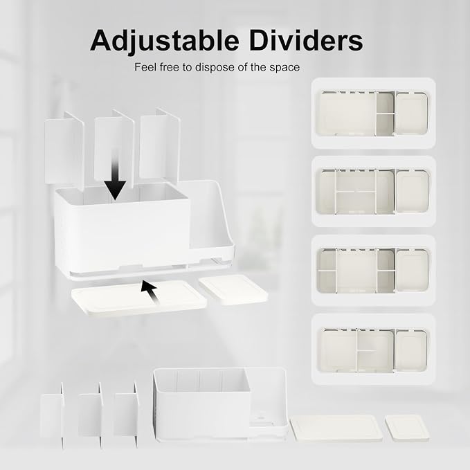 Bathroom Countertop Organizer with Water Absorbent Diatomite,8 Slots Bathroom Toothbrush Holder with Adjustable Dividers,Bathroom Sink Organizer Countertop (White)