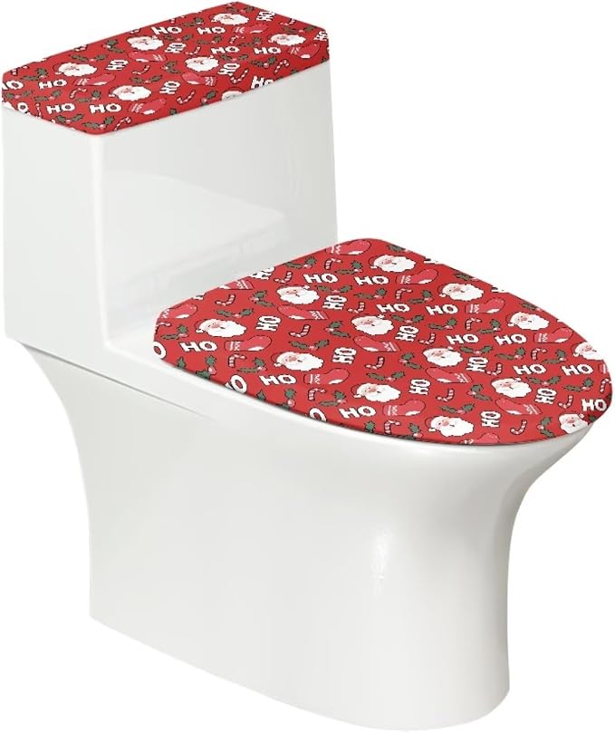 Christmas Toilet Seat Cover 2 Pack Toilet Lid Cover and Toilet Tank Lid Cover, Santa Toilet Cover Christmas Decorations Indoor Bathroom Decoration