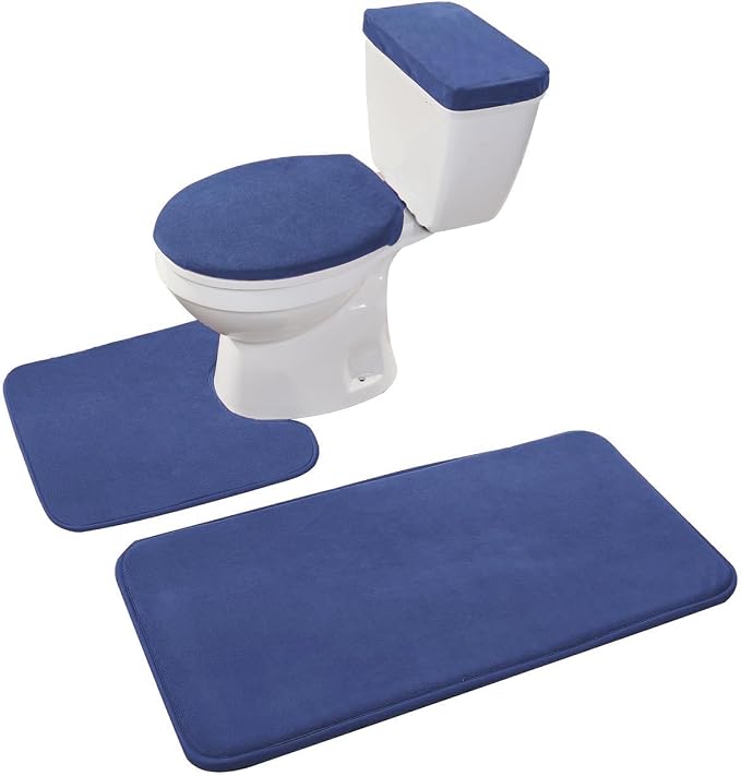 Madeals Bathroom Toilet Rug Set 4 Piece with Toilet Lid and Tank Cover | Memory Foam,Nave Blue,Non-Slip Backing,Soft,Fit,Absorbent, Comfort,2 Piece Bathroom Mat,Thickness,Quick Drying, Washable,