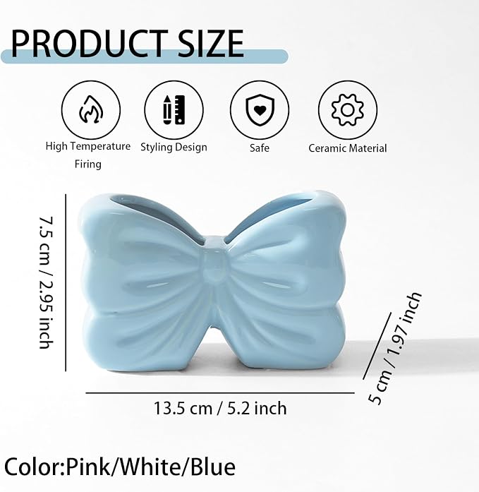 Bow Toothbrush Holder， 2-Slot Toothbrush and Toothpaste Holder Cute Toothbrush Holder Set, Bathroom Counter Organizer for Bathrooms, Floss, Razors - Blue