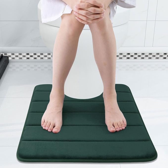 Buganda Memory Foam U-Shaped Toilet Rugs 24 x 20, Absorbent Bathroom mat | Dark Green, Thick Soft Machine Washable toilet mat for bathroom, Contour Bath Rugs Mat for Toilet Base