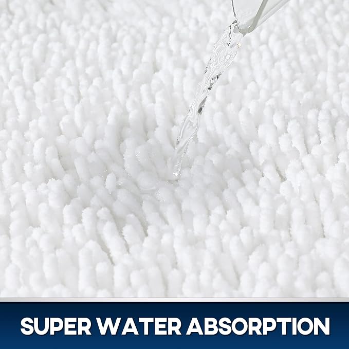 TREETONE Chenille Bath Mat 3 Piece Bathroom Rugs Set, 20x20 Inchs U-Shape Contoured Toilet Mat & 20x32 Inchs Rug & Lid Cover, Soft, Water Absorbent Plush Rugs for Tub Shower & Bath Room -White | 3 Mats-20"x32"/Contour/Lid Cover, White, Rubber Backing, ...