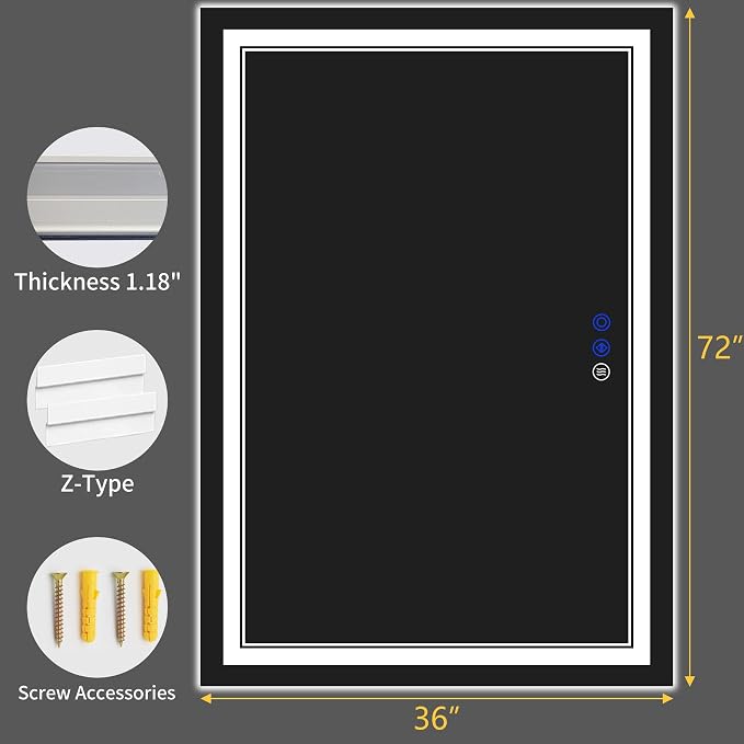 72"x36" LED Bathroom Mirror with Lights,Anti-Fog,3 Color Modes