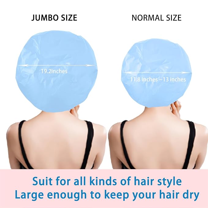 Super Jumbo Shower Cap for Women, 2 PCS Waterproof Hair Caps for Locs | Extra Large, Double Side Reusable PEVA Bath Cap, Washable, Holds Long Thick Twist Braid - Blue+Green