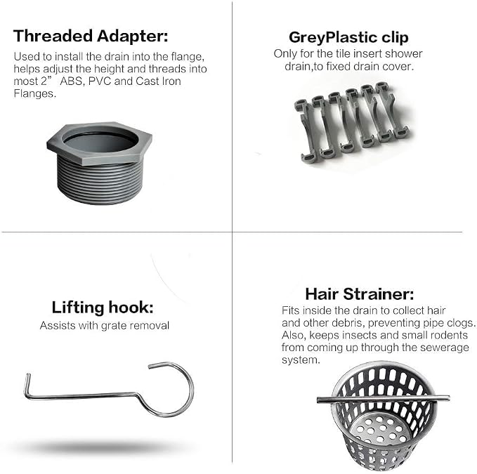 Neodrain 12-Inch Linear Shower Drain with 2-in-1 Flat & Tile Insert Cover, Brushed 304 Stainless Steel Rectangle Shower Floor Drain,Floor Shower Drain with Hair Strainer