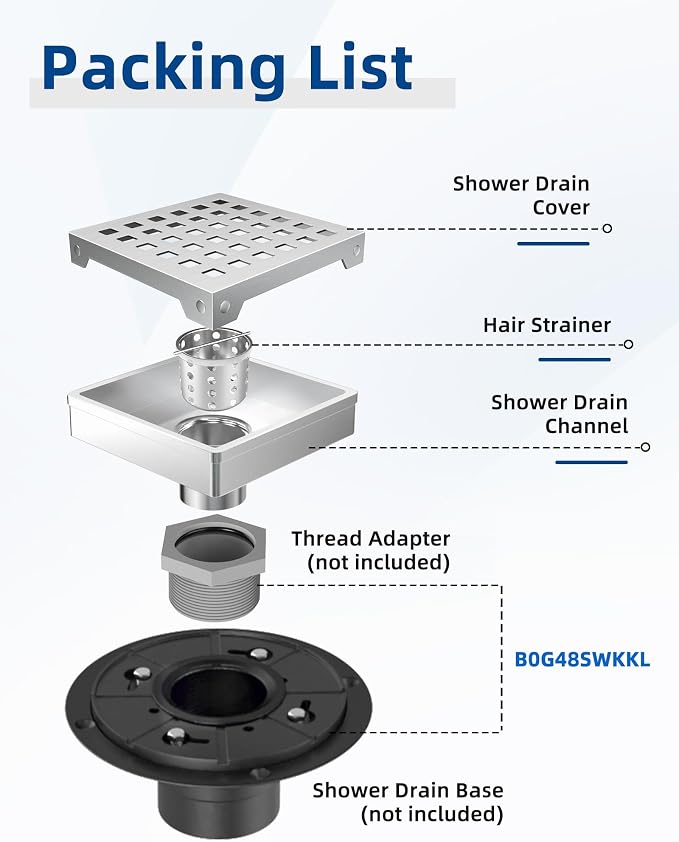 4 Inch Shower Drain, Modern 304 Stainless Steel Square Shower Drain for Bathroom, Brushed Nickel Shower Floor Drain with Grate Removable, Hair Strainer