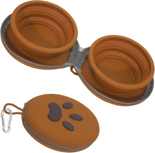2-in-1 Collapsible Dog Travel Bowl Portable Silicone Carabiner | For Food and Water Use, Folds Flat for Compact Storage, Ideal for Pet Travel, Camping, Hiking, Road Trips and Daily Walks